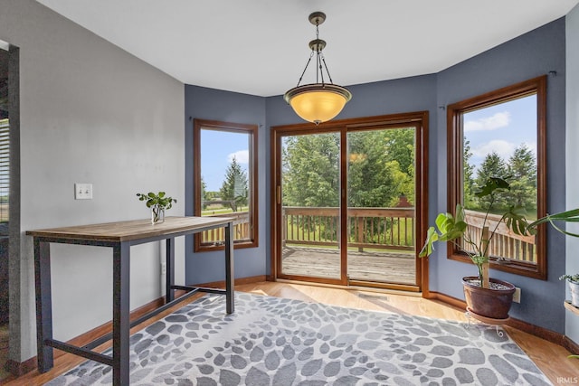612 E Dunn Rd, New Carlisle, IN 46552 - doorway to outside with healthy amount of natural light, baseboards, and wood finished floors