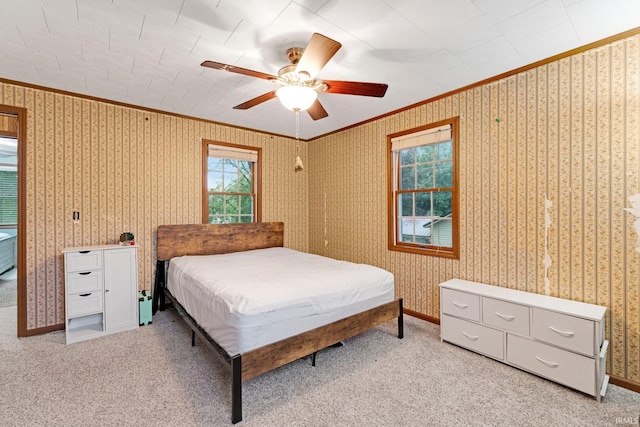 517 N Nancy St, Warren, IN 46792 - bedroom featuring crown molding, a ceiling fan, carpet floors, and baseboards