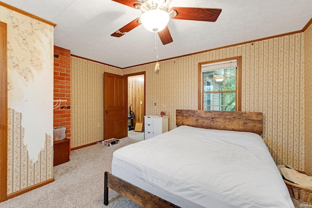 517 N Nancy St, Warren, IN 46792 - carpeted bedroom featuring crown molding and ceiling fan