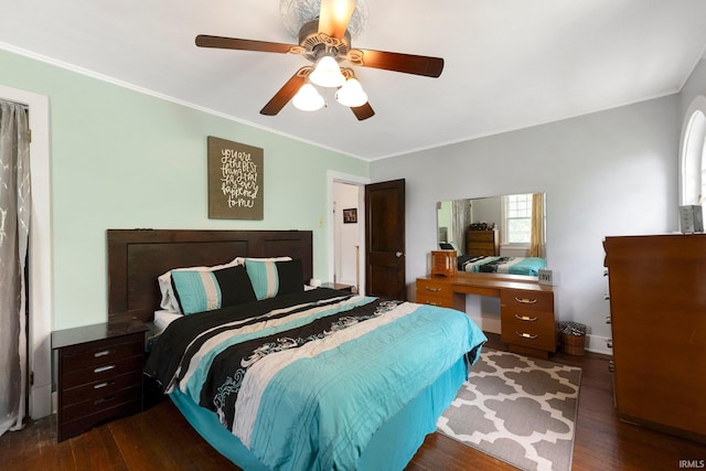2215 Kensington Blvd, Fort Wayne, IN 46805 - bedroom with ornamental molding, dark wood-style flooring, and ceiling fan