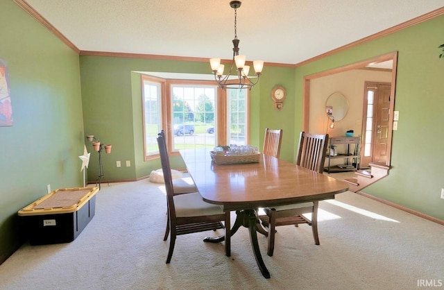6322 Eagle Nest Ct, Fort Wayne, IN 46814 - carpeted dining room with a chandelier, crown molding, and baseboards