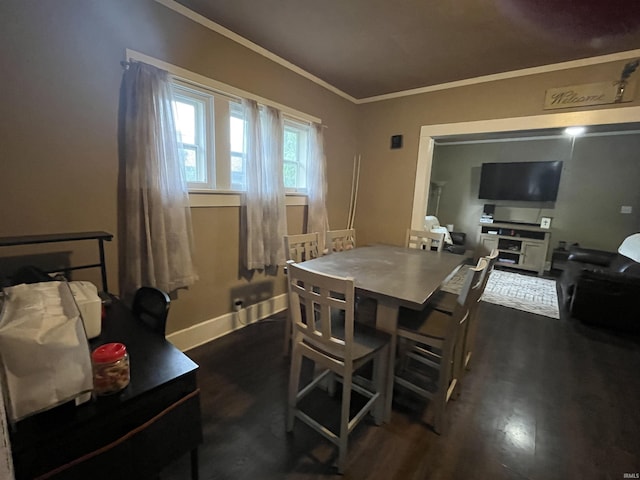 1746 College Ave, Huntington, IN 46750 - dining room with ornamental molding, dark wood-type flooring, and baseboards