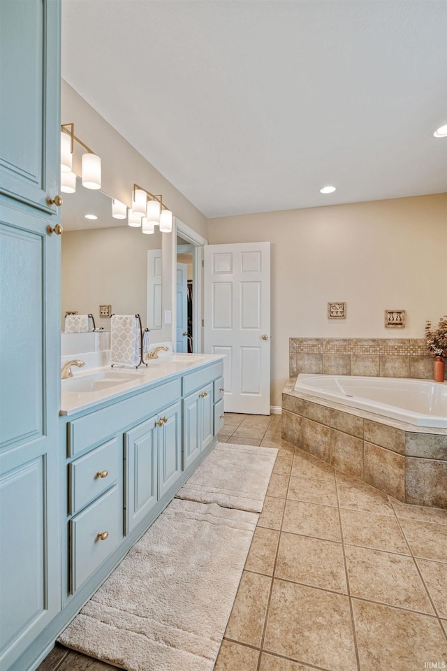 2006 Capital Hill Ct, Kokomo, IN 46902 - full bath with tile patterned floors, double vanity, and a bath