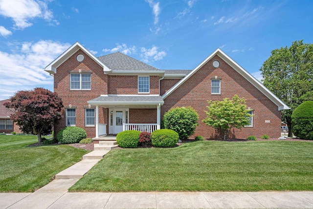 2006 Capital Hill Ct, Kokomo, IN 46902 - view of front of property featuring a front yard, brick siding, a porch, and a shingled roof
