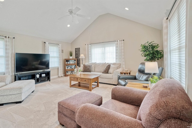 2006 Capital Hill Ct, Kokomo, IN 46902 - living area featuring ceiling fan, light colored carpet, lofted ceiling, plenty of natural light, and recessed lighting
