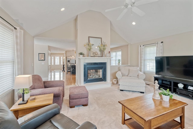2006 Capital Hill Ct, Kokomo, IN 46902 - living room featuring ceiling fan, plenty of natural light, recessed lighting, baseboards, and a glass covered fireplace