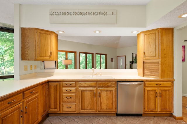 7301 W River Rd, Yorktown, IN 47396 - kitchen featuring dishwasher, a sink, healthy amount of natural light, light countertops, and recessed lighting