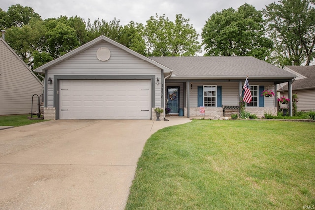 1876 Halyard Ct, West Lafayette, IN 47906 - single story home featuring concrete driveway, an attached garage, covered porch, a front lawn, and brick siding