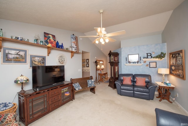 1876 Halyard Ct, West Lafayette, IN 47906 - living room with light colored carpet, a ceiling fan, and lofted ceiling