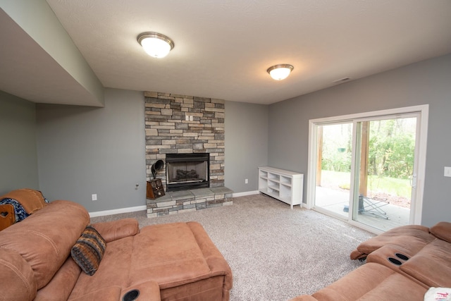 6336 Munsee Dr, West Lafayette, IN 47906 - living room with carpet floors, a fireplace, and baseboards