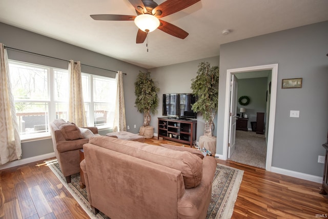 6336 Munsee Dr, West Lafayette, IN 47906 - living area with a ceiling fan, wood finished floors, and baseboards