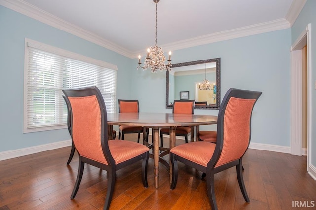 4288 Windhill Ln, Newburgh, IN 47630 - dining room with a chandelier, crown molding, baseboards, and hardwood / wood-style flooring