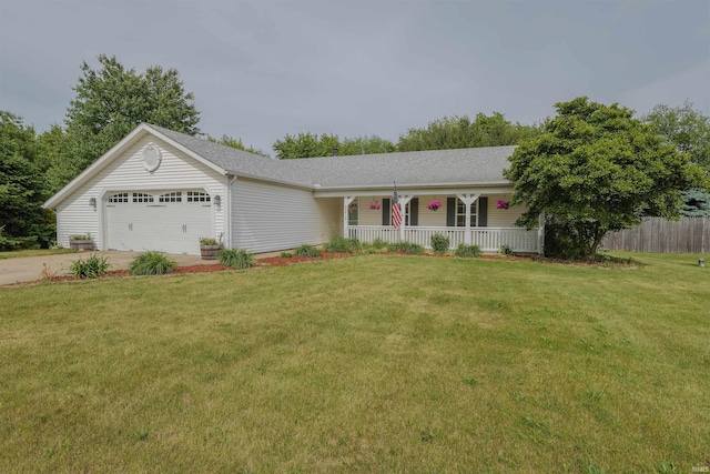 5212 E 600 S, Lafayette, IN 47909 - ranch-style home with a porch, an attached garage, driveway, and a shingled roof