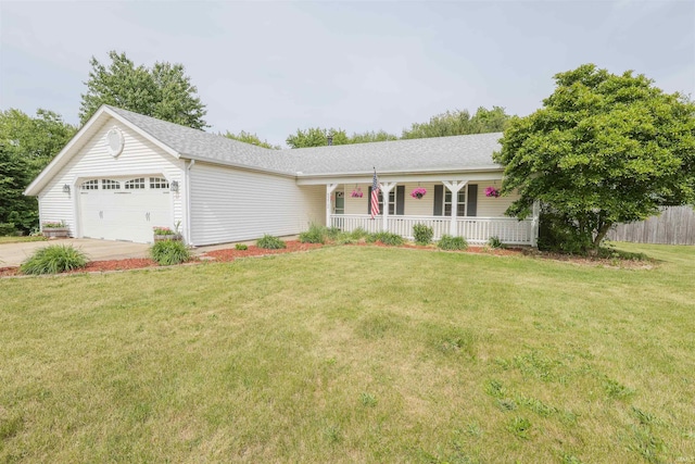 5212 E 600 S, Lafayette, IN 47909 - ranch-style home featuring covered porch, an attached garage, concrete driveway, and a shingled roof