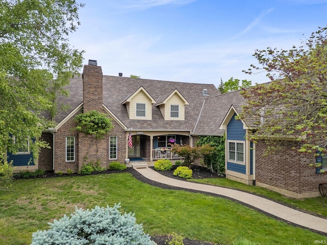 2525 Hastye Hyll, Logansport, IN 46947 - new england style home featuring a porch, brick siding, a chimney, and a front yard