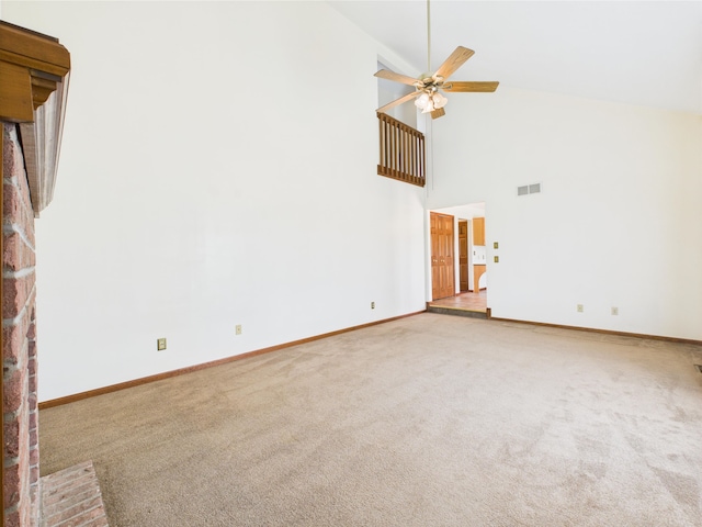 3715 W 630 Rd N, Huntington, IN 46750 - carpeted spare room featuring high vaulted ceiling, baseboards, and a ceiling fan