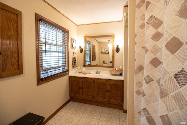 6497 N 500 E, Union City, IN 47390 - bathroom with vanity, baseboards, and a shower with curtain