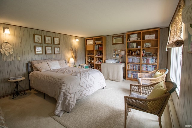 6497 N 500 E, Union City, IN 47390 - bedroom with carpet, wood walls, and an AC wall unit