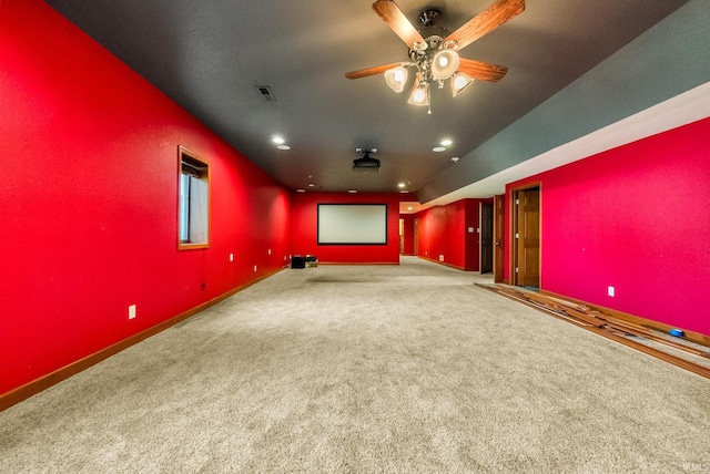 2395 S 400 St W, Warsaw, IN 46580 - home theater with carpet flooring, ceiling fan, baseboards, and recessed lighting