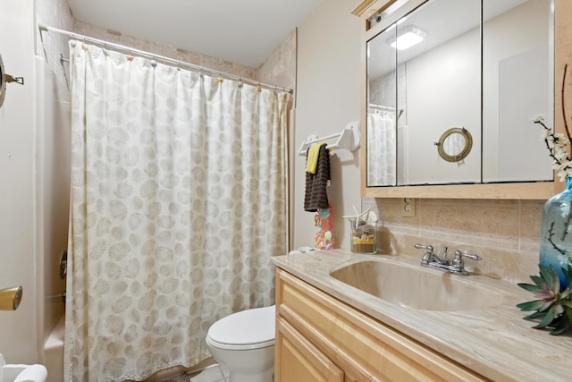 5585 S 930 E, Wolcottville, IN 46795 - full bath featuring toilet, vanity, shower / tub combo, and tile patterned flooring