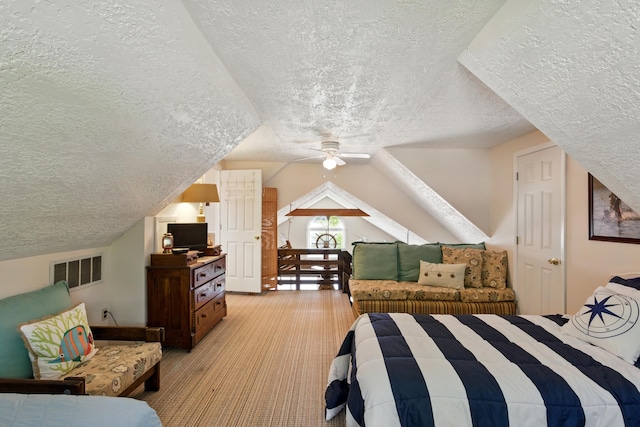 5585 S 930 E, Wolcottville, IN 46795 - bedroom featuring a textured ceiling, vaulted ceiling, and a ceiling fan