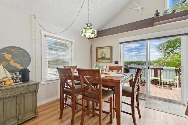 5585 S 930 E, Wolcottville, IN 46795 - dining space with a textured ceiling, lofted ceiling, and light wood-style floors