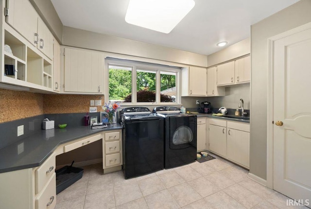 570 Golden Pl, Lafayette, IN 47905 - laundry room with separate washer and dryer, light tile patterned floors, cabinet space, and an office area