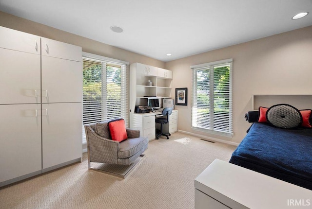 570 Golden Pl, Lafayette, IN 47905 - bedroom featuring light colored carpet, an office area, multiple windows, baseboards, and recessed lighting