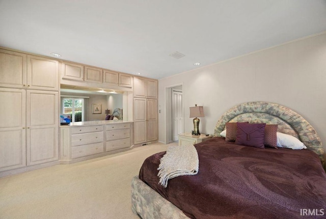 570 Golden Pl, Lafayette, IN 47905 - bedroom with light colored carpet, recessed lighting, and crown molding