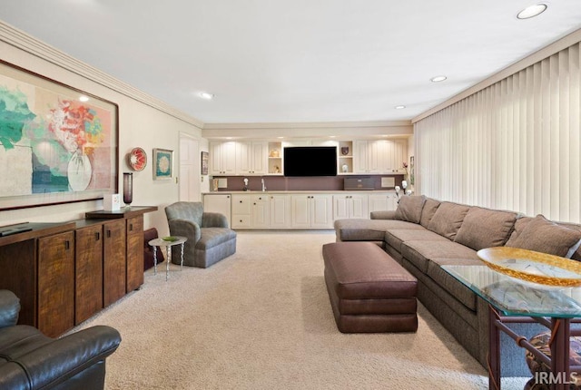 570 Golden Pl, Lafayette, IN 47905 - living area with light colored carpet, crown molding, and recessed lighting