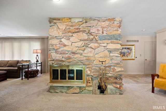 570 Golden Pl, Lafayette, IN 47905 - carpeted living room featuring baseboards and a stone fireplace