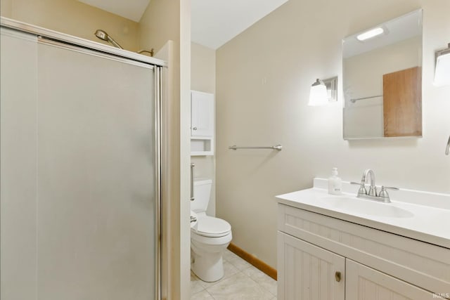 951 W Shepherds Ln, Santa Claus, IN 47579 - full bath featuring toilet, vanity, a stall shower, tile patterned flooring, and baseboards