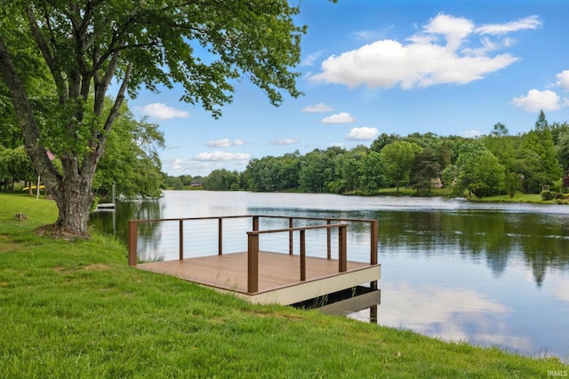 951 W Shepherds Ln, Santa Claus, IN 47579 - dock area featuring a lawn, a forest view, and a deck with water view