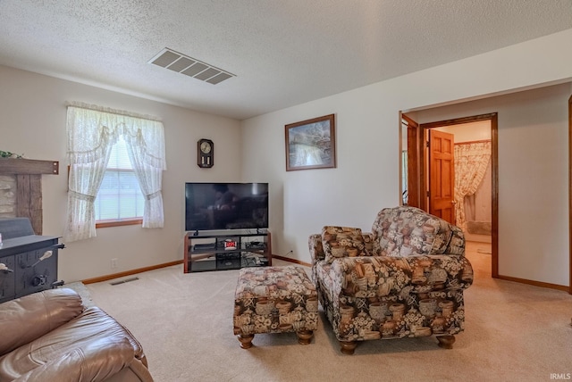 11542 S 700 E, Lafontaine, IN 46940 - living area with carpet, a textured ceiling, baseboards, and a wood stove