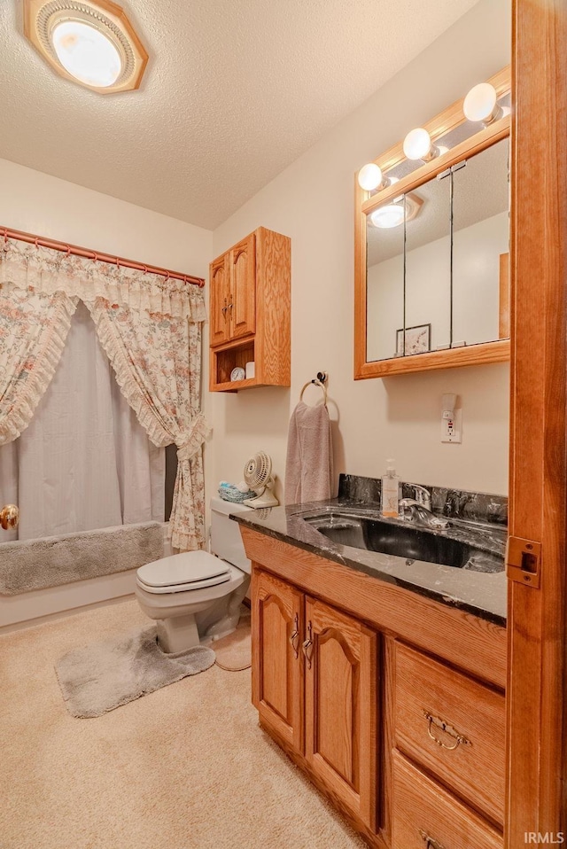 11542 S 700 E, Lafontaine, IN 46940 - bathroom featuring vanity, toilet, shower / tub combo, and a textured ceiling