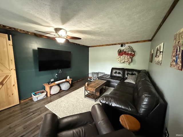 2782 W State Road 32nd Rd, Covington, IN 47932 - living room with a textured ceiling, ceiling fan, wood finished floors, and crown molding