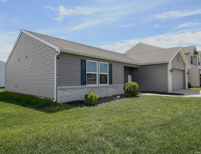 2141 Rutherford Dr, West Lafayette, IN 47906 - single story home with an attached garage, brick siding, a front lawn, and a shingled roof
