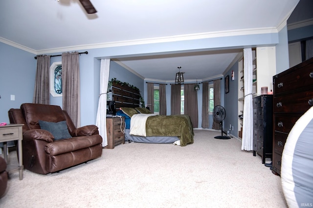 101 Hendron Hills Dr, Vincennes, IN 47591 - carpeted bedroom with ornamental molding and a chandelier
