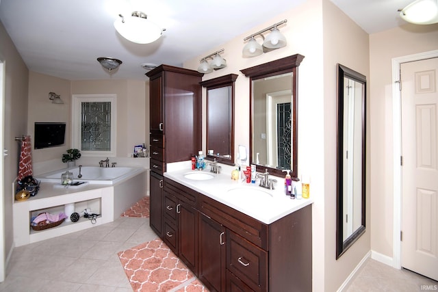 101 Hendron Hills Dr, Vincennes, IN 47591 - full bath featuring a bath, double vanity, and tile patterned flooring