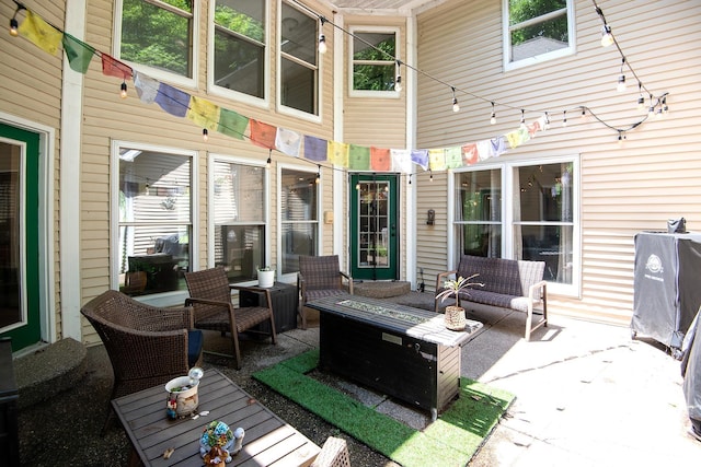 101 Hendron Hills Dr, Vincennes, IN 47591 - view of patio with an outdoor living space with a fire pit and a deck