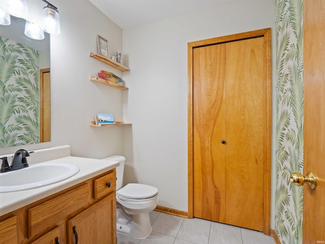 3335 Firethorne Ct, Fort Wayne, IN 46814 - bathroom featuring vanity, toilet, tile patterned flooring, and wallpapered walls
