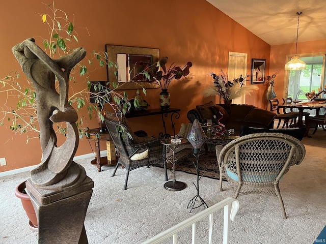 504 S Stratton Way, Decatur, IN 46733 - living room with carpet floors, lofted ceiling, and baseboards