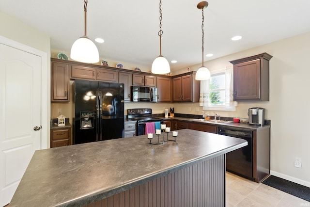 4679 Legacy Cv, Woodburn, IN 46797 - kitchen featuring black appliances, dark countertops, a sink, pendant lighting, and recessed lighting