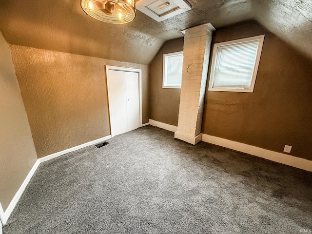 1226 N Union St, Kokomo, IN 46901 - additional living space featuring lofted ceiling, carpet flooring, a textured wall, baseboards, and a textured ceiling