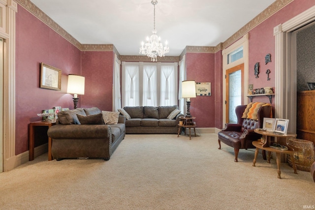 111 N State St, South Whitley, IN 46787 - living area featuring carpet, a chandelier, and baseboards