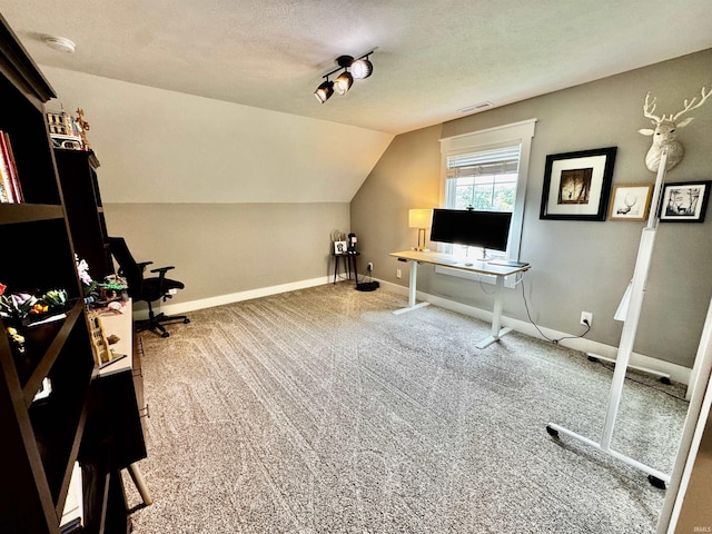 855 N Abigail Ln, Ellettsville, IN 47429 - office area with baseboards, lofted ceiling, and carpet