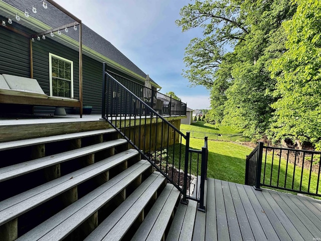 855 N Abigail Ln, Ellettsville, IN 47429 - wooden terrace with stairway and a lawn