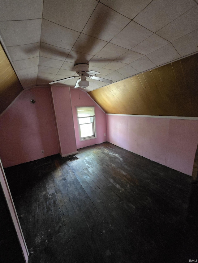 2710 W Virginia St, Evansville, IN 47712 - additional living space featuring wood-type flooring, lofted ceiling, and a ceiling fan