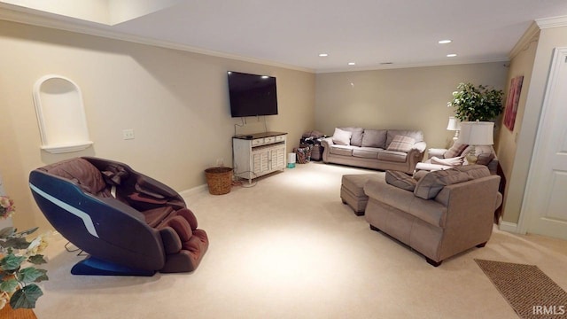 3043 N 400 E Xrd, Monticello, IN 47960 - living area with light carpet, crown molding, and recessed lighting