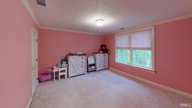 3043 N 400 E Xrd, Monticello, IN 47960 - game room featuring a textured ceiling, ornamental molding, light colored carpet, and baseboards